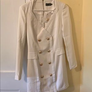 White, never worn, long sleeve blazer dress